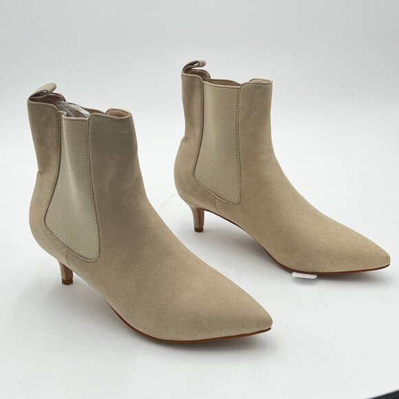 Grey Suede Women Pointed Toe Low Heel Stretch Pull On Ankle Boot Comfy Bootie - Picture 3 of 5